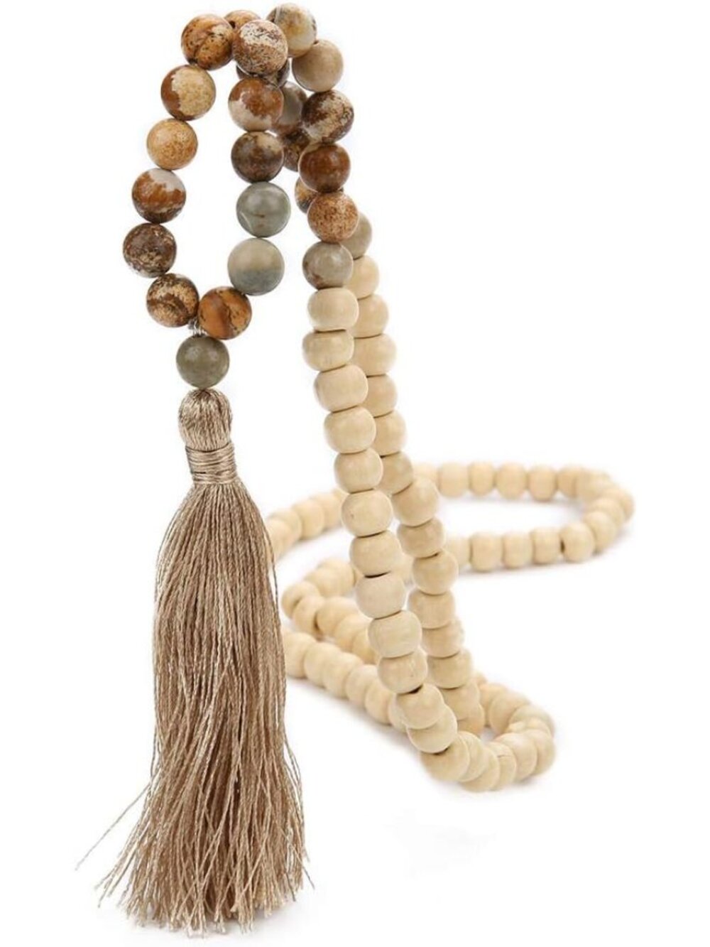 8MM Semi-Precious Gem Stones Wood Mala Bead Necklace